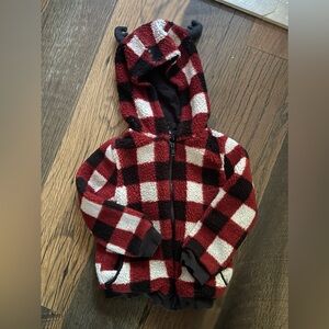 Red white and black checkered jacket